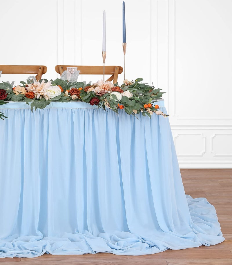 QueenDream Baby Blue Table Skirt for Birthday Party14ft Rectangle or Round Chiffon Table Skirt for Boy Gender Birthday Mermaid Theme Party Decoration - Image 2